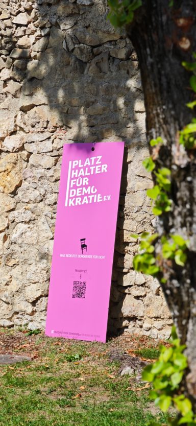 Platzhalter für Demokratie Schild Infotafel mit Platzhalter Logo